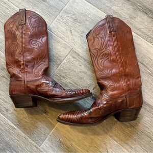 Dan Post Vintage 90's USA
Genuine Teju Lizard Cowboy Boots Cognac Brown Mens 8M